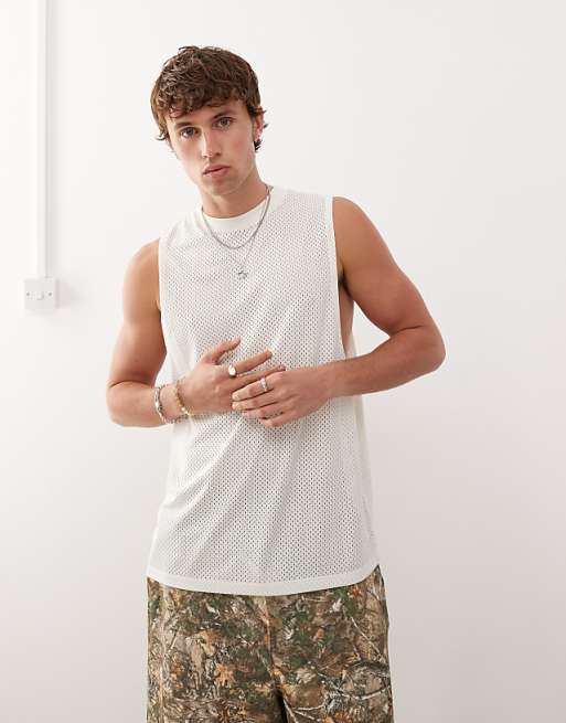 Reclaimed Vintage oversized dropped armhole airtex vest in white