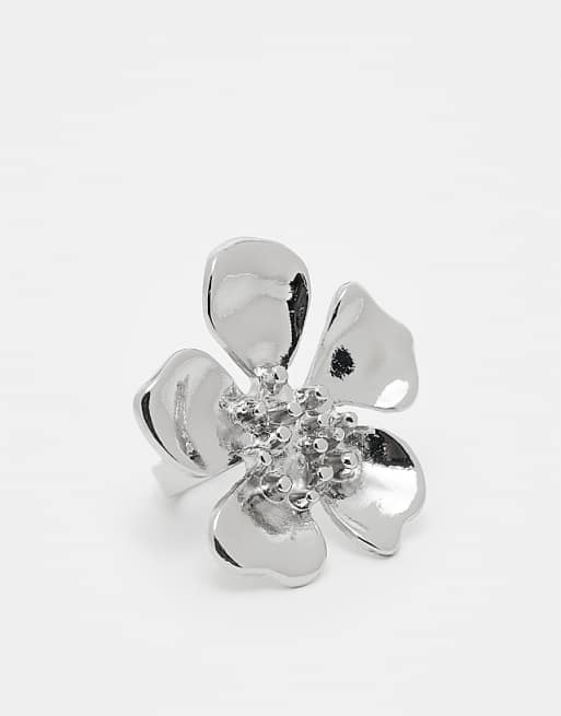 Reclaimed Vintage oversized flower ring in silver