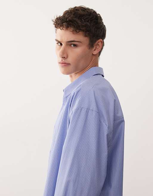 Reclaimed Vintage Oversized Long Sleeve Relaxed Fit Shirt In Blue Pinstripe