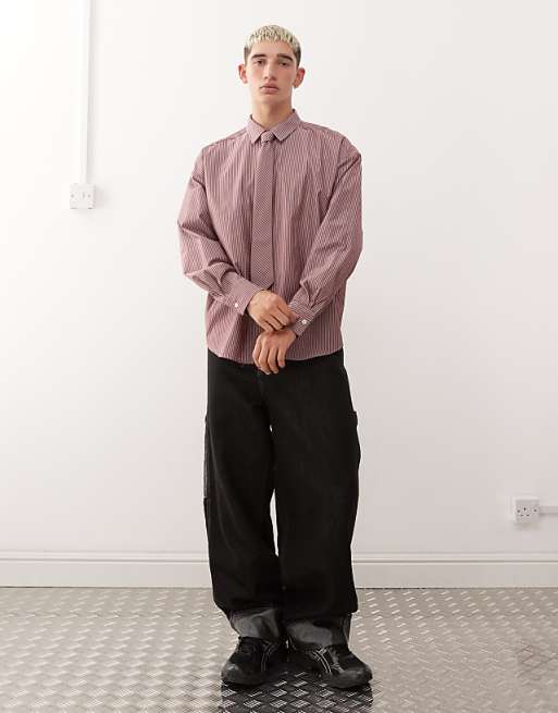 Reclaimed Vintage Oversized Shirt With Tie In Burgundy Stripe