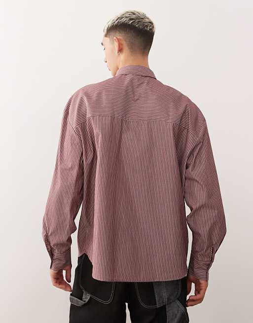 Reclaimed Vintage Oversized Shirt With Tie In Burgundy Stripe