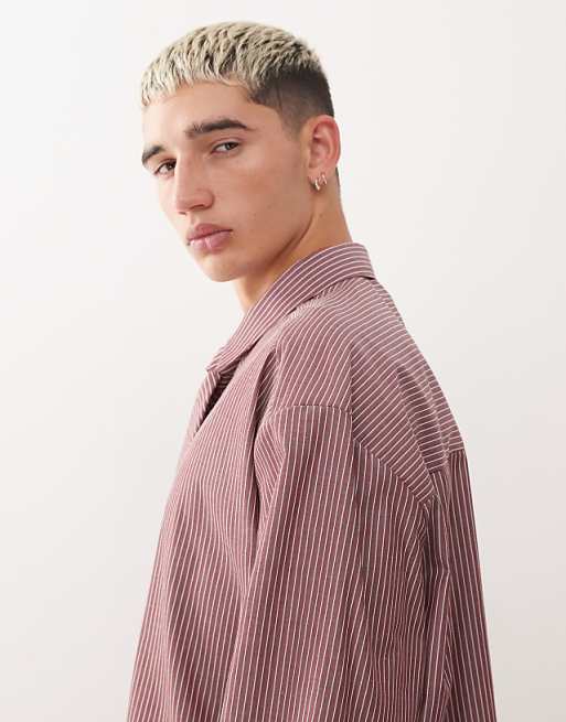 Reclaimed Vintage Oversized Shirt With Tie In Burgundy Stripe