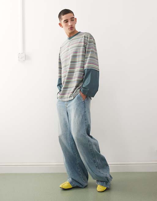 Reclaimed Vintage Oversized T-shirt With Double Layer Long Sleeve In Mixed Stripe