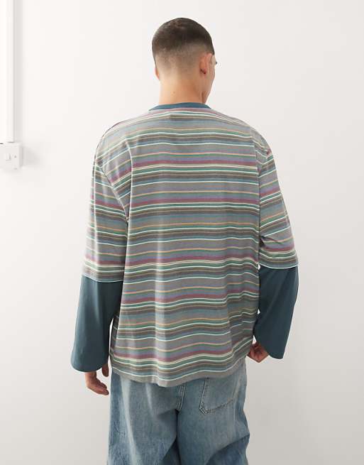 Reclaimed Vintage Oversized T-shirt With Double Layer Long Sleeve In Mixed Stripe
