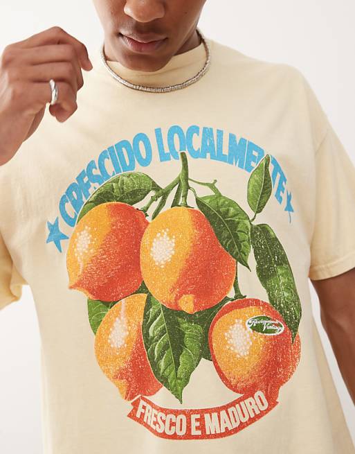 Reclaimed Vintage Oversized T-shirt With Lemon Print In Buttermilk Yellow