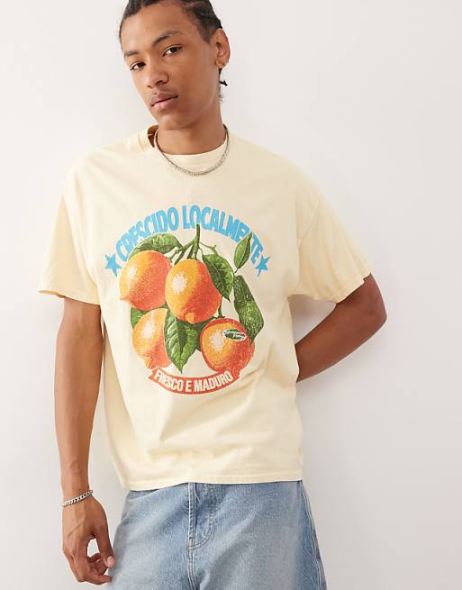 Reclaimed Vintage oversized t-shirt with lemon print in buttermilk yellow