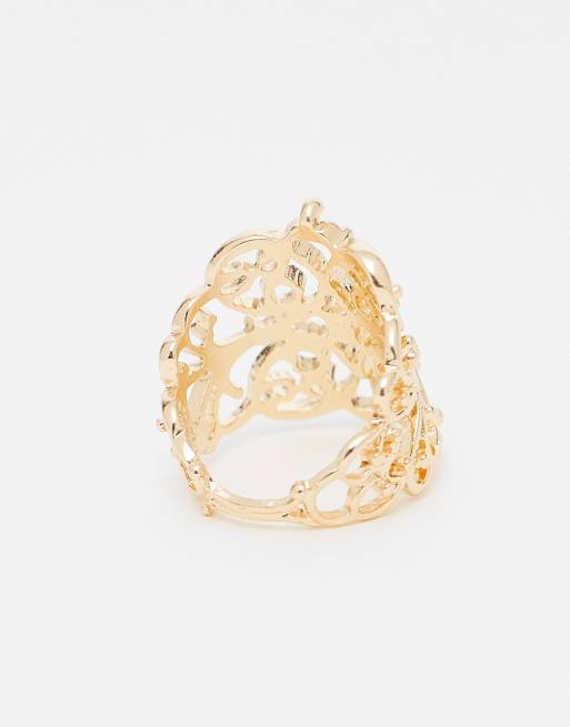 Reclaimed Vintage Pretty Cut Work Ring In Gold