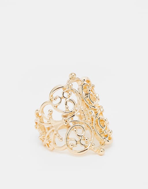 Reclaimed Vintage pretty cut work ring in gold