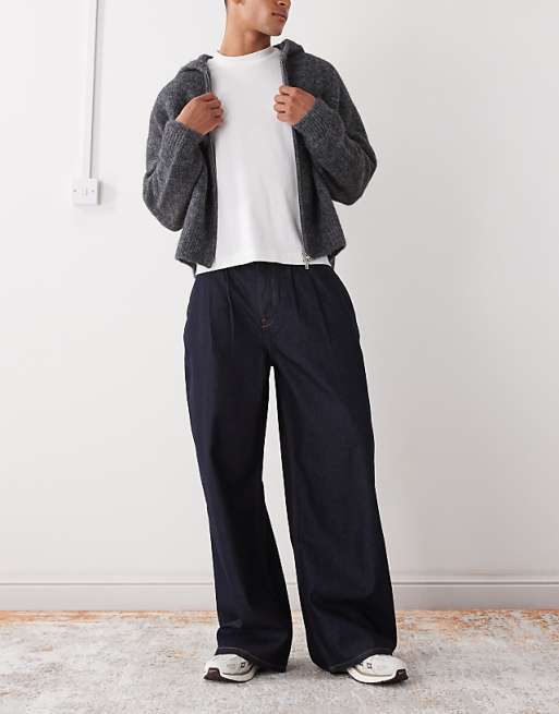 Reclaimed Vintage puddle denim jean with front darts in indigo wash