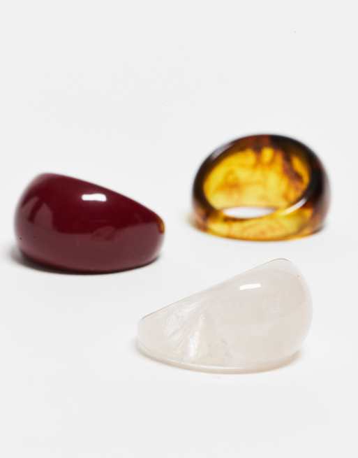 Reclaimed Vintage Resin Ring 3 Pack In Red Torte And White
