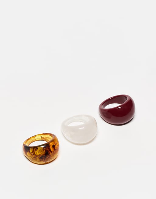 Reclaimed Vintage resin ring 3 pack in red torte and white