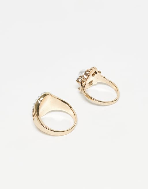 Reclaimed Vintage Ring 2 Pack With Faux Stones In Antique Gold