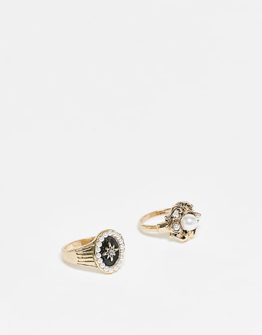 Reclaimed Vintage ring 2 pack with faux stones in antique gold