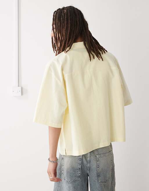 Reclaimed Vintage Short Sleeve Boxy Shirt With Floral Embroidery In Butter Yellow