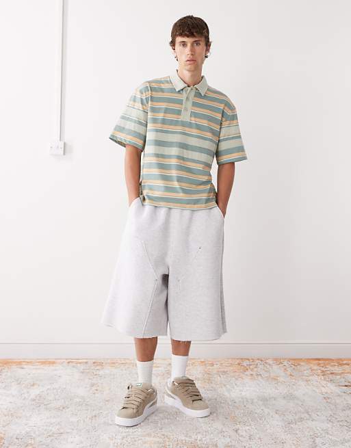 Reclaimed Vintage Short Sleeve Polo Shirt In Green And Orange Stripes