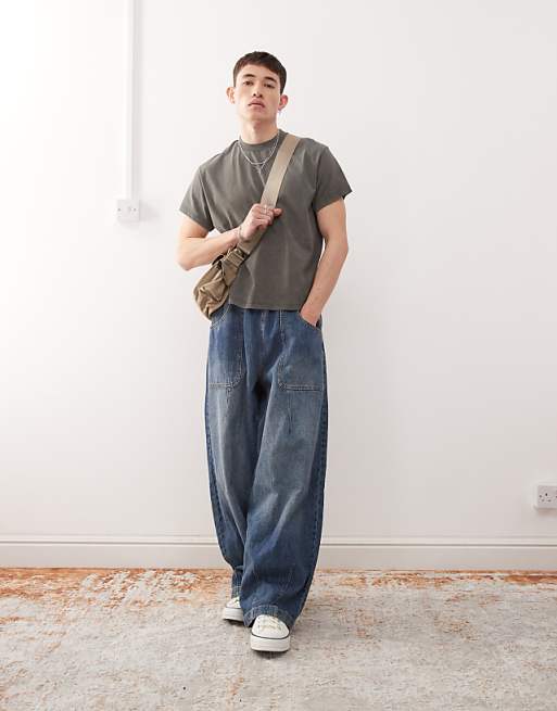 Reclaimed Vintage slim cropped boxy t-shirt in khaki
