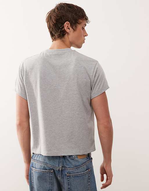 Reclaimed Vintage Slim Cropped Boxy Tee With Branded Graphic In Grey Marl