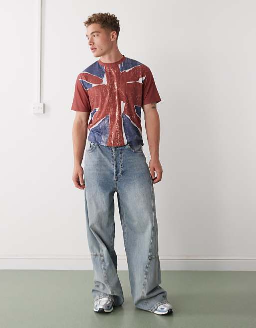 Reclaimed Vintage Slim Cropped Boxy Tee With Union Jack Graphic In Red