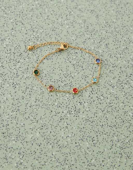 Reclaimed Vintage Stainless Steel Chain Bracelet With Stones In Gold