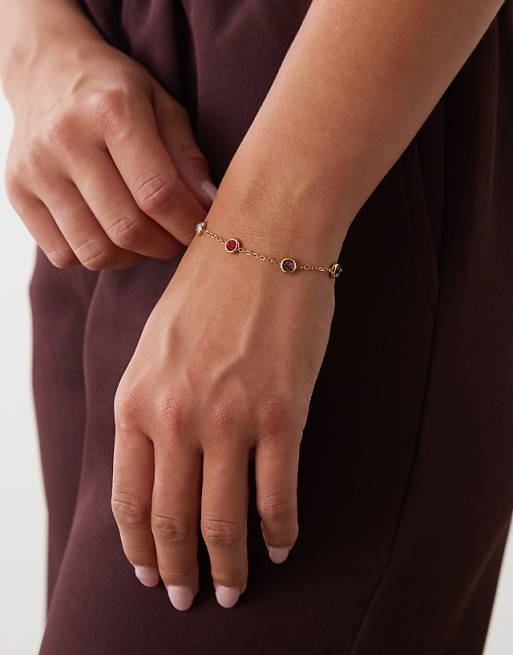 Reclaimed Vintage stainless steel chain bracelet with stones in gold