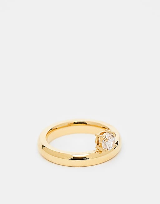 Reclaimed Vintage stainless steel ring with cubic zirconia stone in gold