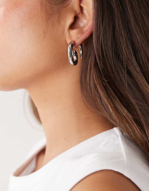 Reclaimed Vintage Swirl Through Earrings In Molten Silver