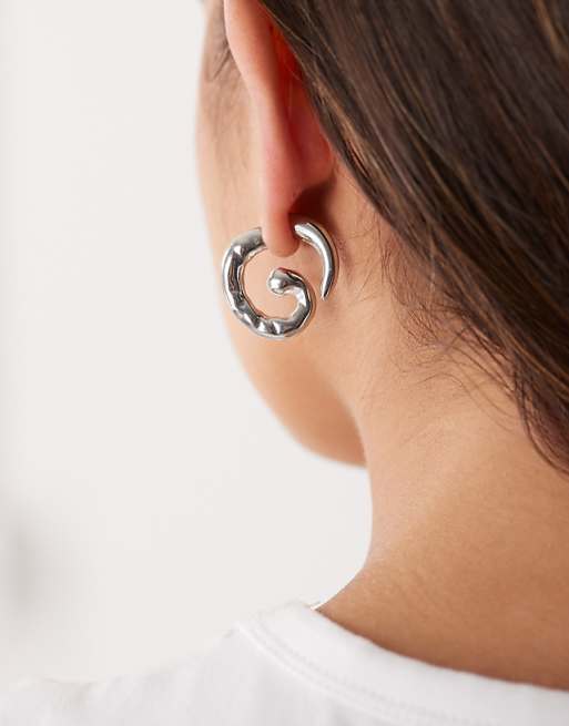 Reclaimed Vintage swirl through earrings in molten silver