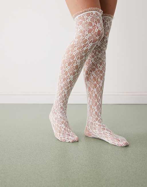 Reclaimed Vintage thigh high lace socks in white