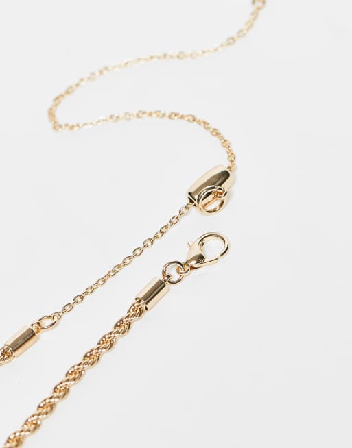 Reclaimed Vintage Unisex 2 Row Necklace With Faux Red Pendant In Gold