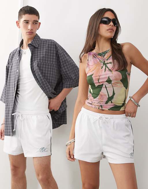Reclaimed Vintage unisex airtex shorter length festival shorts in white
