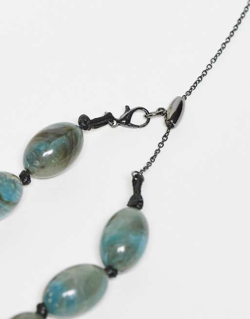 Reclaimed Vintage Unisex Bead 2 Pack Necklaces In Black And Green