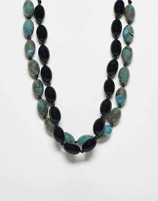 Reclaimed Vintage unisex bead 2 pack necklaces in black and green