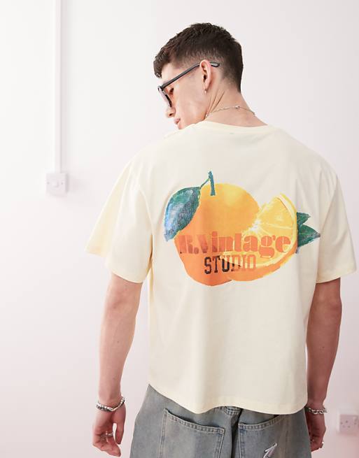 Reclaimed Vintage Unisex Boxy T-shirt With Fruit Graphic In Butter Yellow