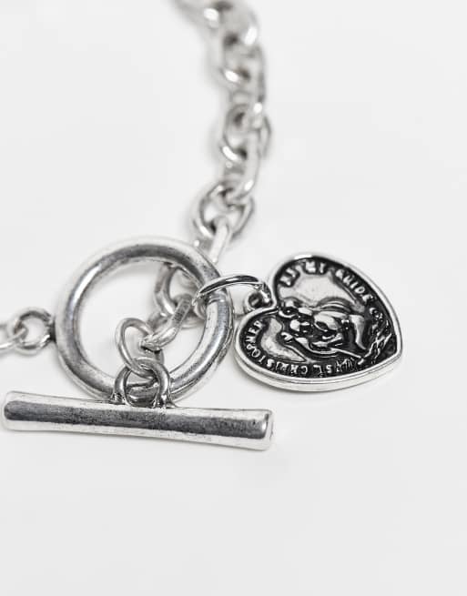 Reclaimed Vintage Unisex Charm Bracelet With Heart In Burnished Silver