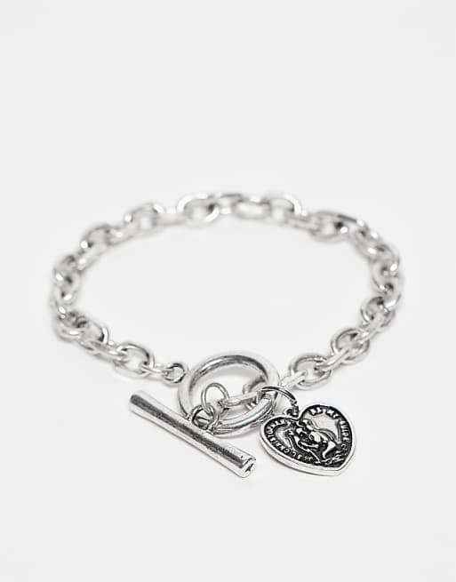 Reclaimed Vintage unisex charm bracelet with heart in burnished silver
