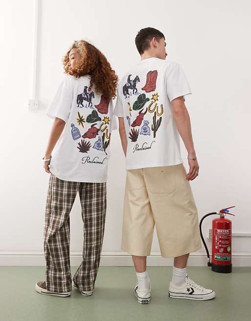 Reclaimed Vintage Unisex Cropped Boxy Western Cowboy Back Graphic Tee In White
