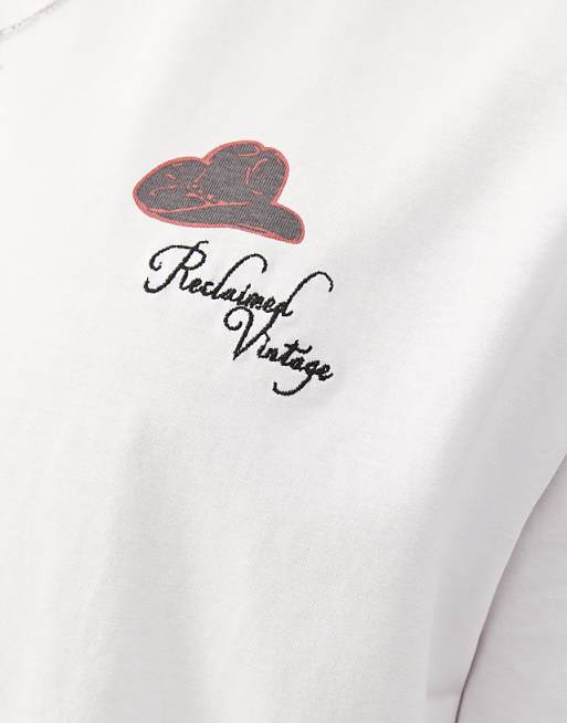 Reclaimed Vintage Unisex Cropped Boxy Western Cowboy Back Graphic Tee In White
