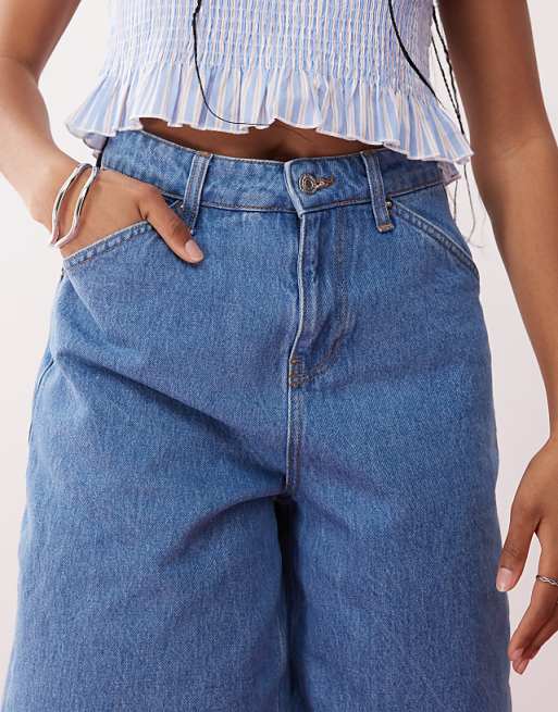Reclaimed Vintage Unisex Denim Jort In Bleach Wash