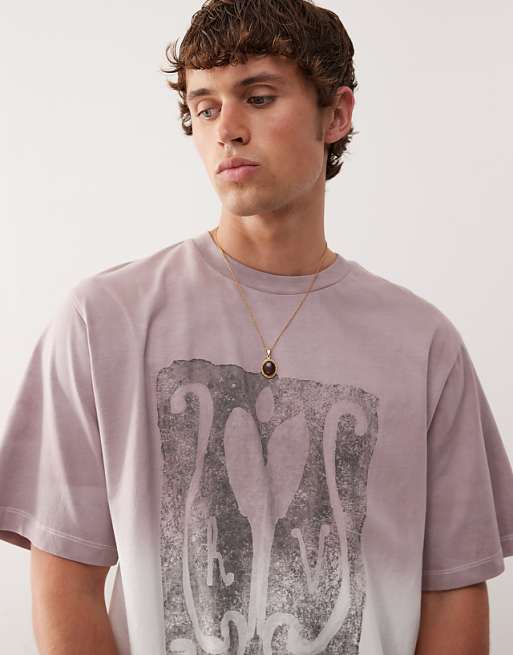 Reclaimed Vintage Unisex Graphic Print Cropped Boxy T-shirt In Dusty Pink