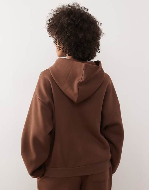 Reclaimed Vintage Unisex Heavyweight Boxy Hoodie Co-ord In Chocolate Brown