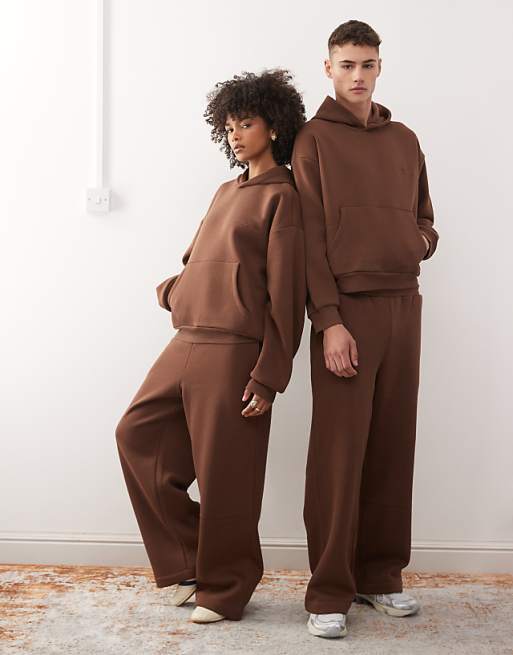 Reclaimed Vintage Unisex Heavyweight Boxy Hoodie Co-ord In Chocolate Brown