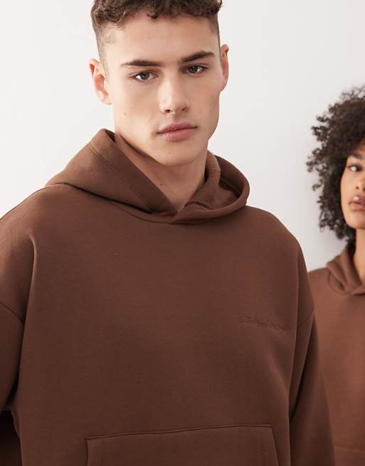 Reclaimed Vintage Unisex Heavyweight Boxy Hoodie Co-ord In Chocolate Brown