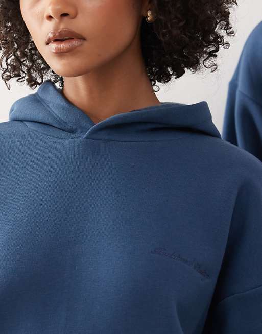 Reclaimed Vintage Unisex Heavyweight Boxy Hoodie Co-ord In Navy Blue