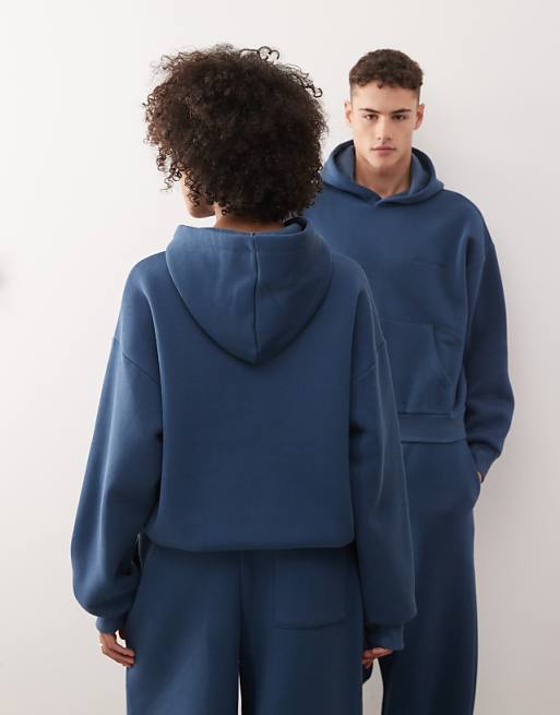 Reclaimed Vintage Unisex Heavyweight Boxy Hoodie Co-ord In Navy Blue