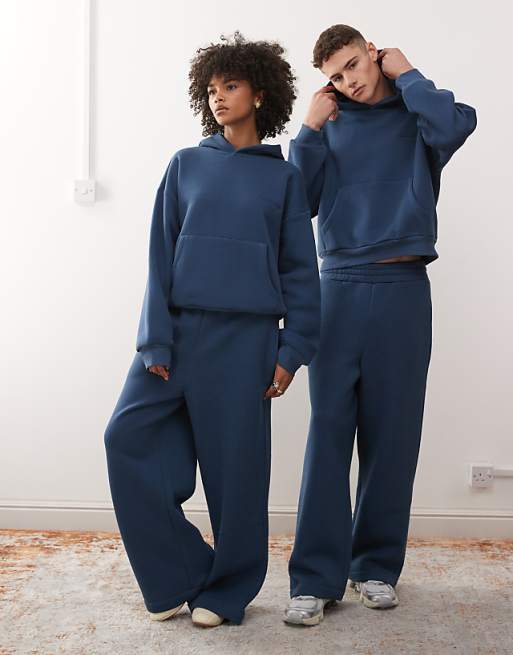 Reclaimed Vintage Unisex Heavyweight Boxy Hoodie Co-ord In Navy Blue