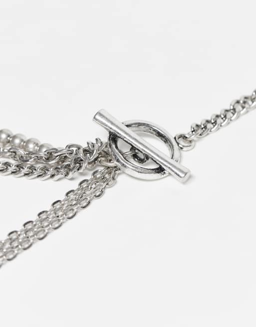 Reclaimed Vintage Unisex Longer Length Necklace With T Bar In Silver