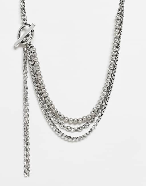 Reclaimed Vintage unisex longer length necklace with T bar in silver
