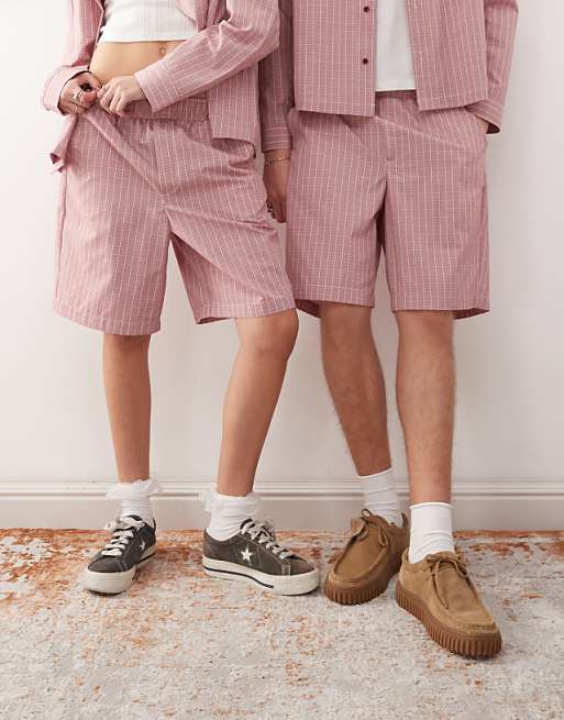 Reclaimed Vintage Unisex Longline Short In Red Check Coord