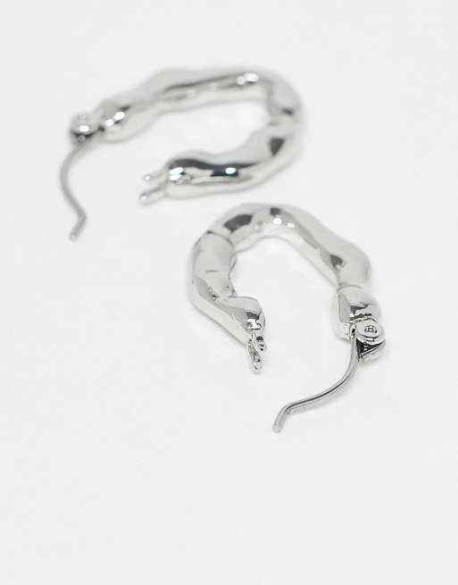 Reclaimed Vintage Unisex Molten Hoop Earrings In Silver