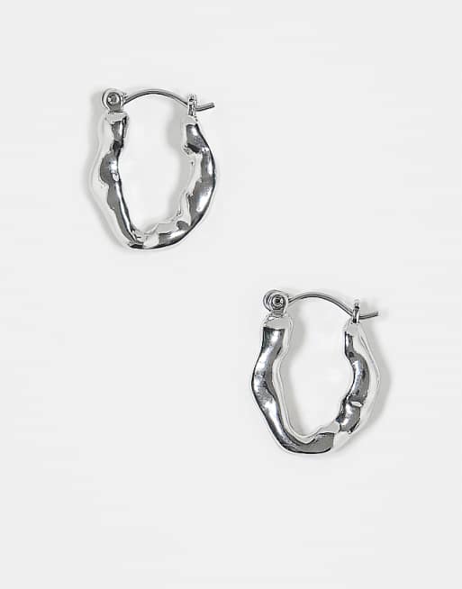 Reclaimed Vintage unisex molten hoop earrings in silver